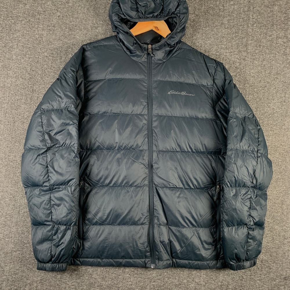 Eddie Bauer Down Jacket Men Large Wide Channel Hooded Puffer Outdoor EB650